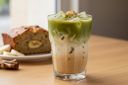 Iced Brown Butter Banana Bread Matcha